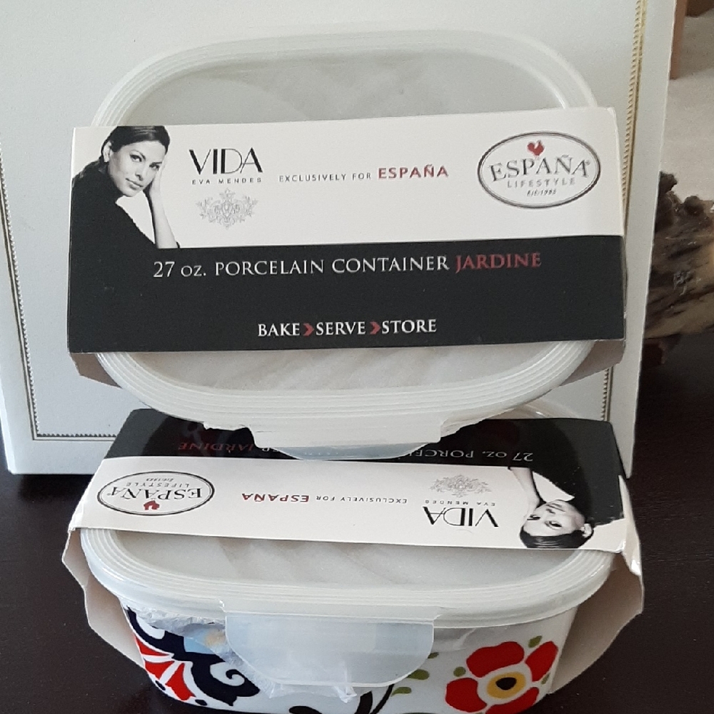 VIDA Eva Mendes Porcelain Container with Red and Black Floral Design